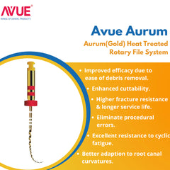 AVUE AvueAurum - Aurum (Gold) Heat Treated Rotary File System - Pack of 6