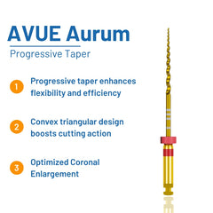 Avue Aurum Progressive Taper- Gold Heat-Treated Rotary Files with Progressive Taper