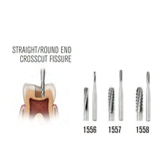 SS White Carbide Burs - Straight - Round End - Cross Cut Fissure