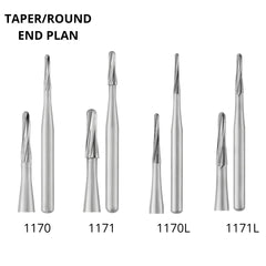 SS White Carbide Burs - Tapered - Round End - Plain