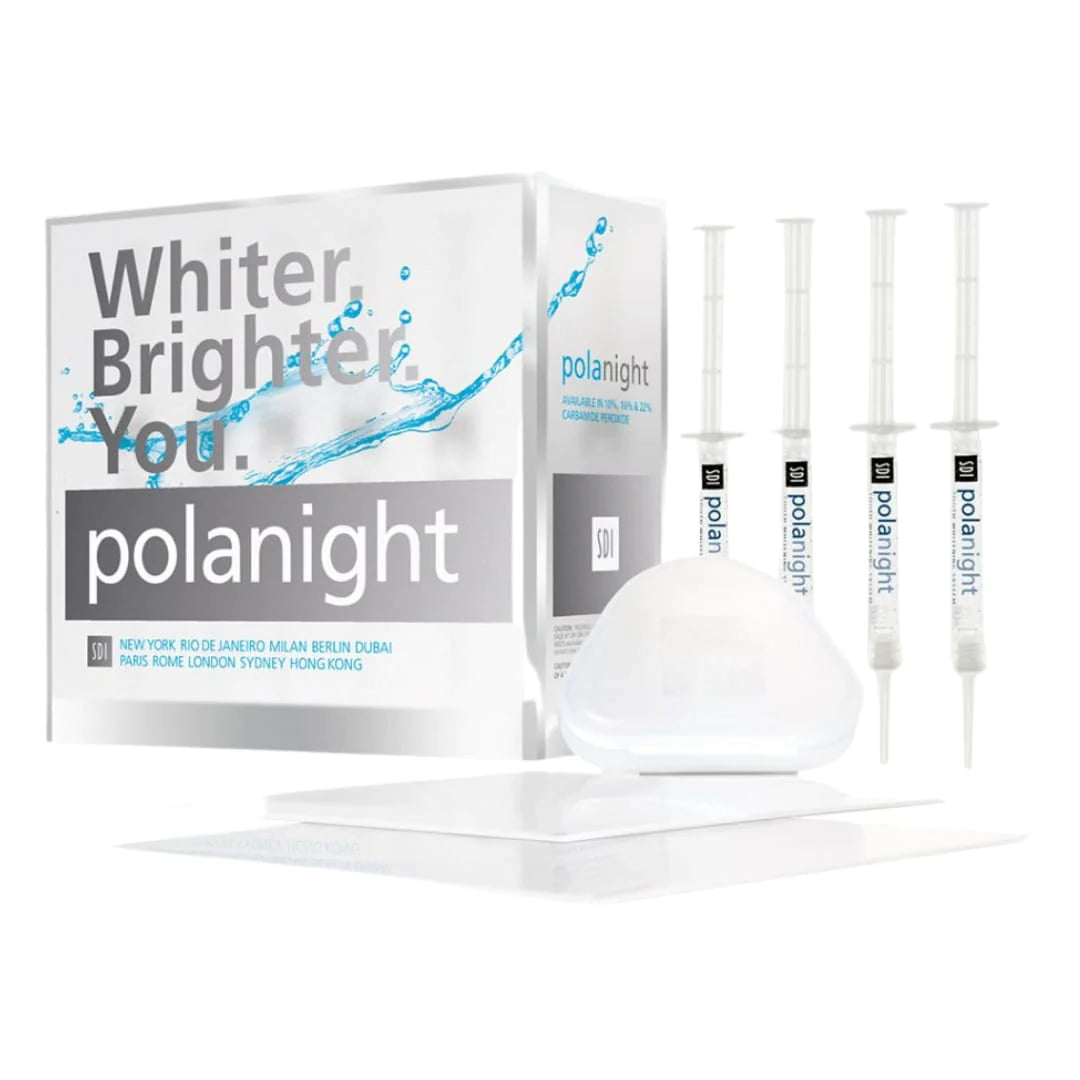 The image shows packaging of Pola night containing 4 syringes of pola night in a white background 