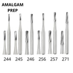 The image shows bur images of various sizes for Amalgam  preparation in white background