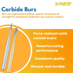 SS White Carbide Burs - Straight - Round End - Cross Cut Fissure