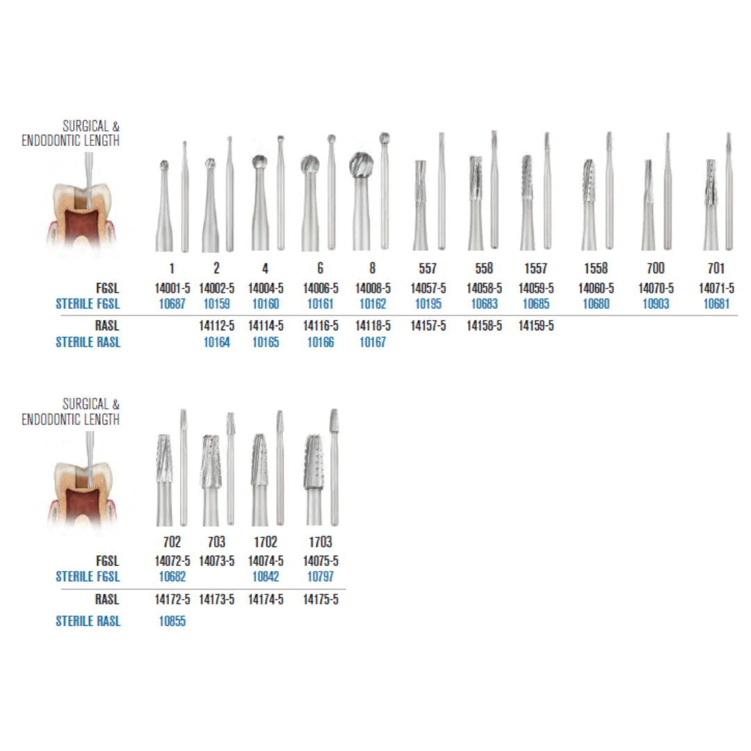 SS White Carbide Burs - Surgical & Endodontic Length - All Shapes