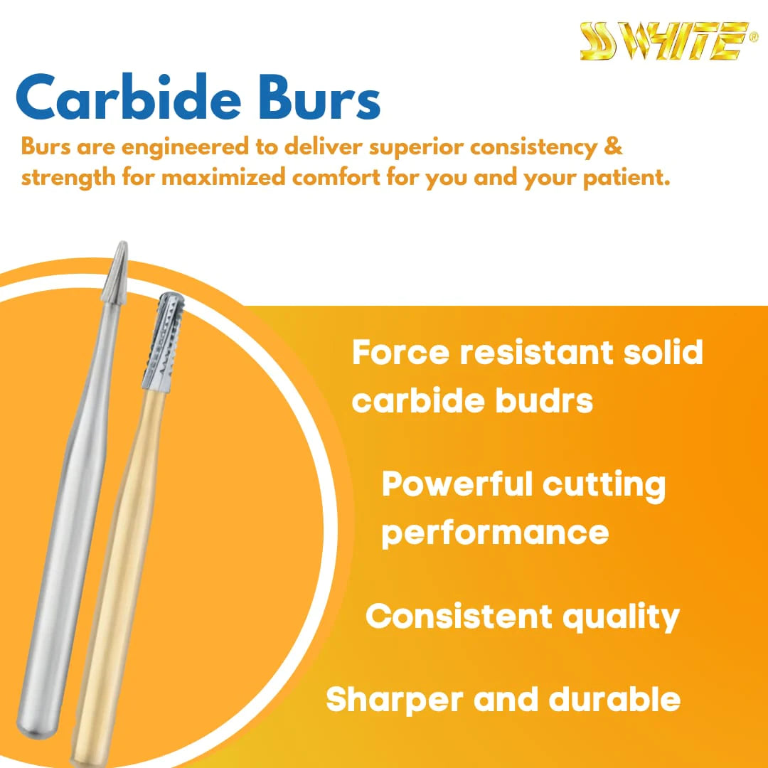 SS White Carbide Burs - Tapered - Flat End - Crosscut