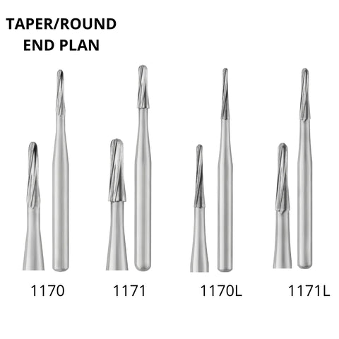 SS White Carbide Burs - Tapered - Round End - Plain