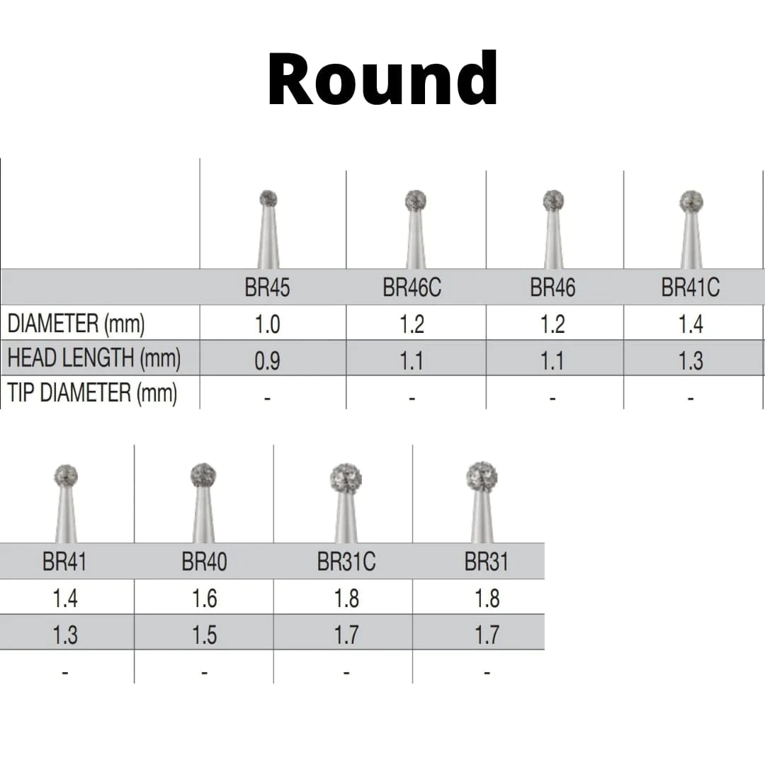SS White G2 Diamond Burs - BR Series - Ball Round Shaped