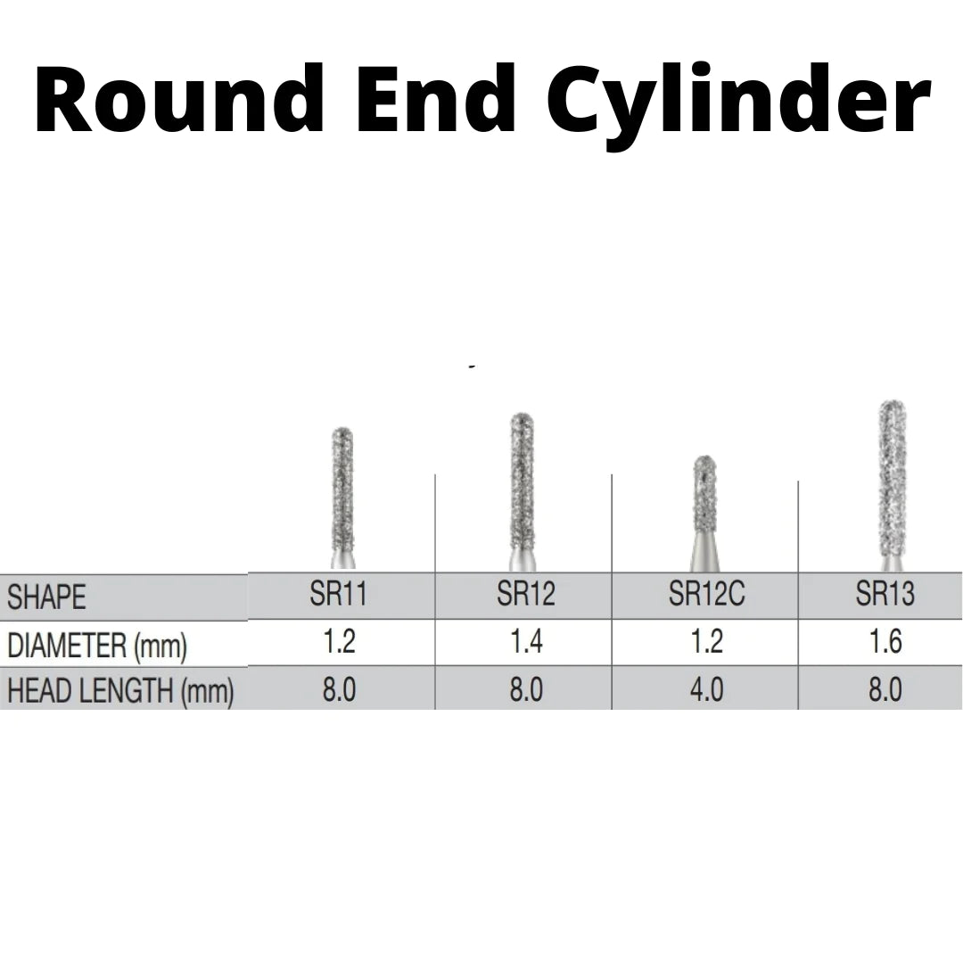 SS White G2 Diamond Burs - SR Series - Straight Round End Cylinder Shaped