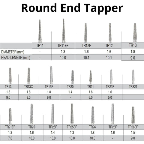 SS White G2 Diamond Burs - TR Series - Taper Round End Shaped