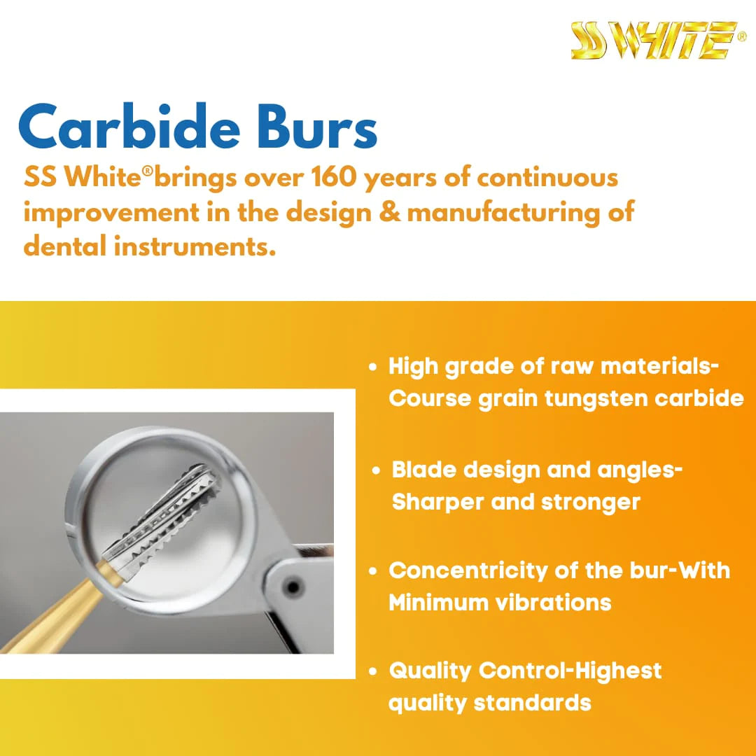 SS White Great White Gold Series - Taper Flat End Fissure Carbide Bur