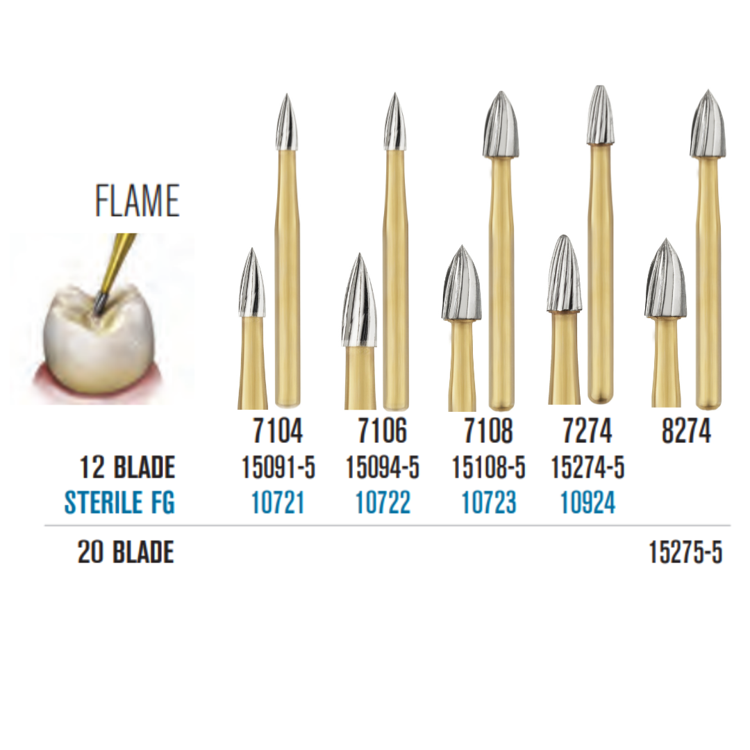 SS White Carbide Trimming & Finishing Burs FLAME SHAPED